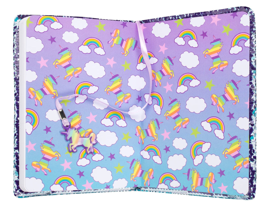 Carnet à sequins licorne arc-en-ciel