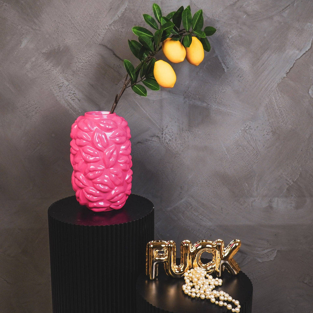 Vaso - Baci - Ceramica - Rosa Neon - 17x17x27cm