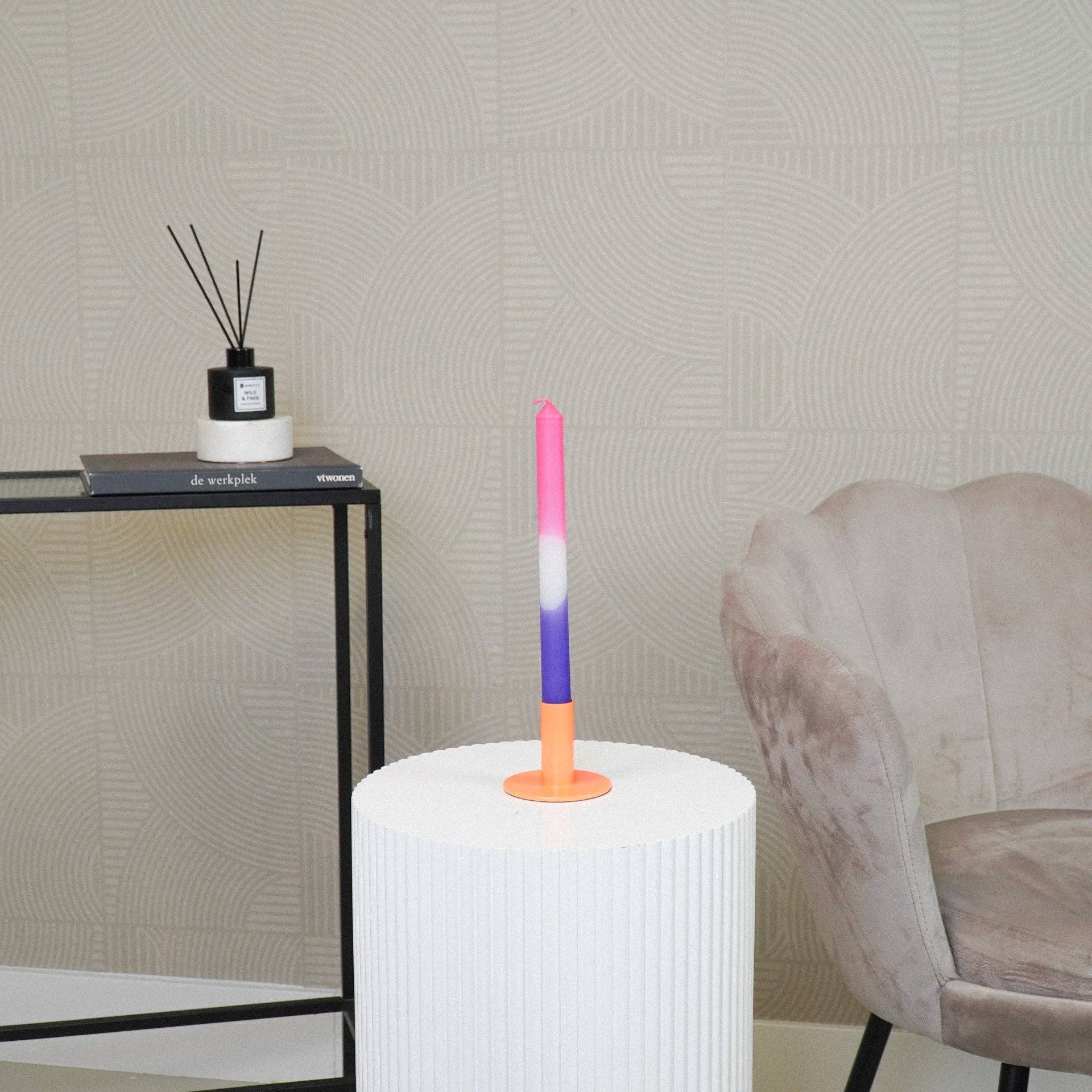 Candelabro - Base - Metallo - Arancione - 8x8x6,5cm