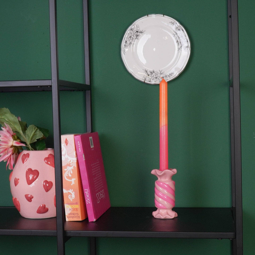 Candlestick - Toffee Candy - Ceramic - Pink/Neon - 7.5x7.5x13 cm
