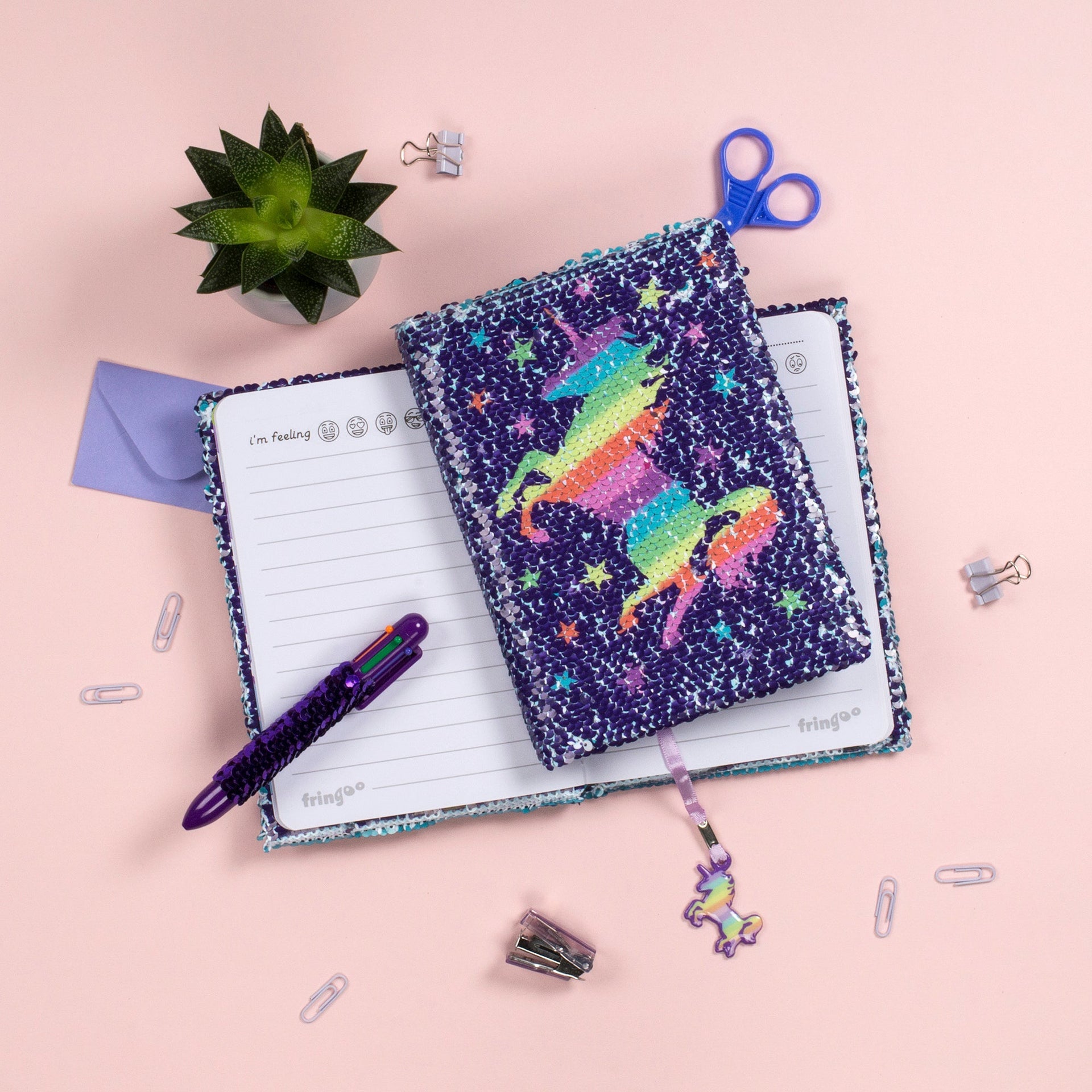 Carnet à sequins licorne arc-en-ciel