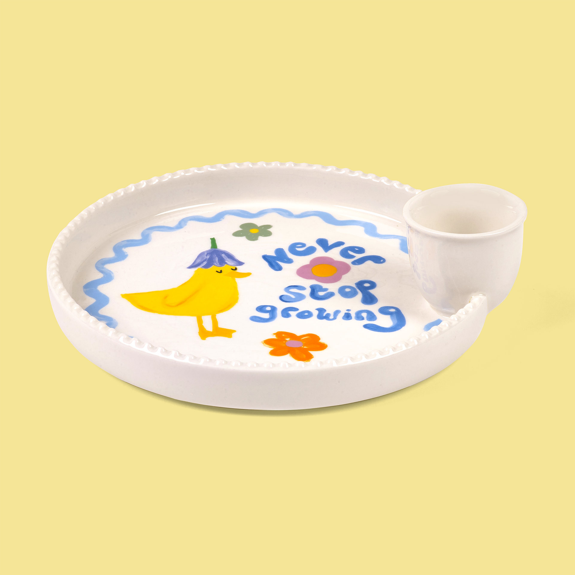 Assiette et Coquetier Canard “Ne jamais cesser de grandir”