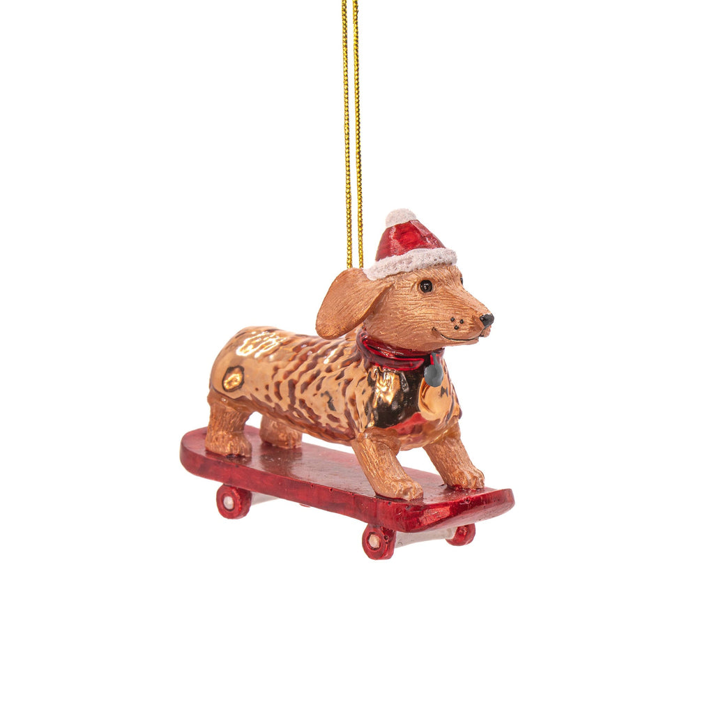 Boule de Noël Teckel sur Skateboard