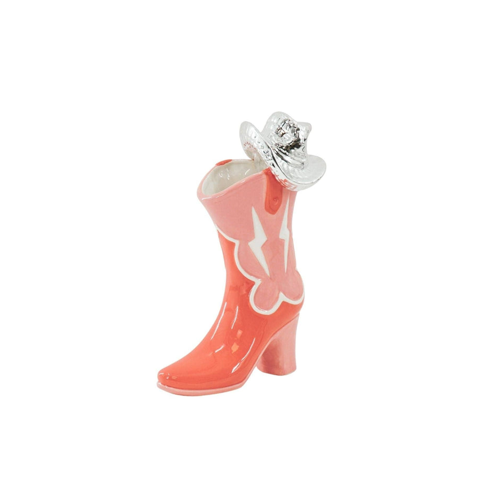 Vaso da fiori - Stivale con cappello da discoteca Vaso - Ceramica - Rosa/Arancione - 16,5x10,5x26,5cm