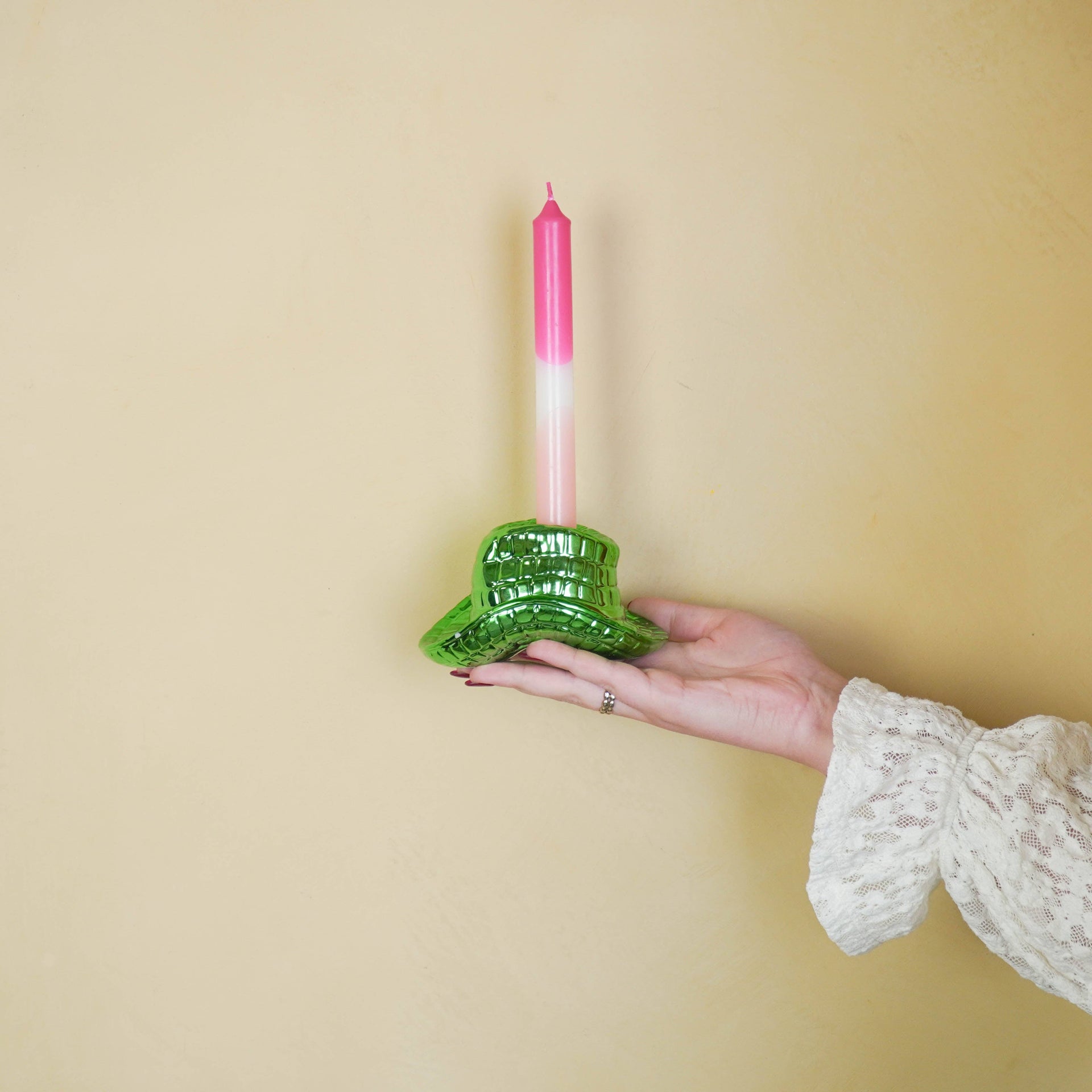 Candle holder - Cowboy hat - Green - 13.5x11x7 cm