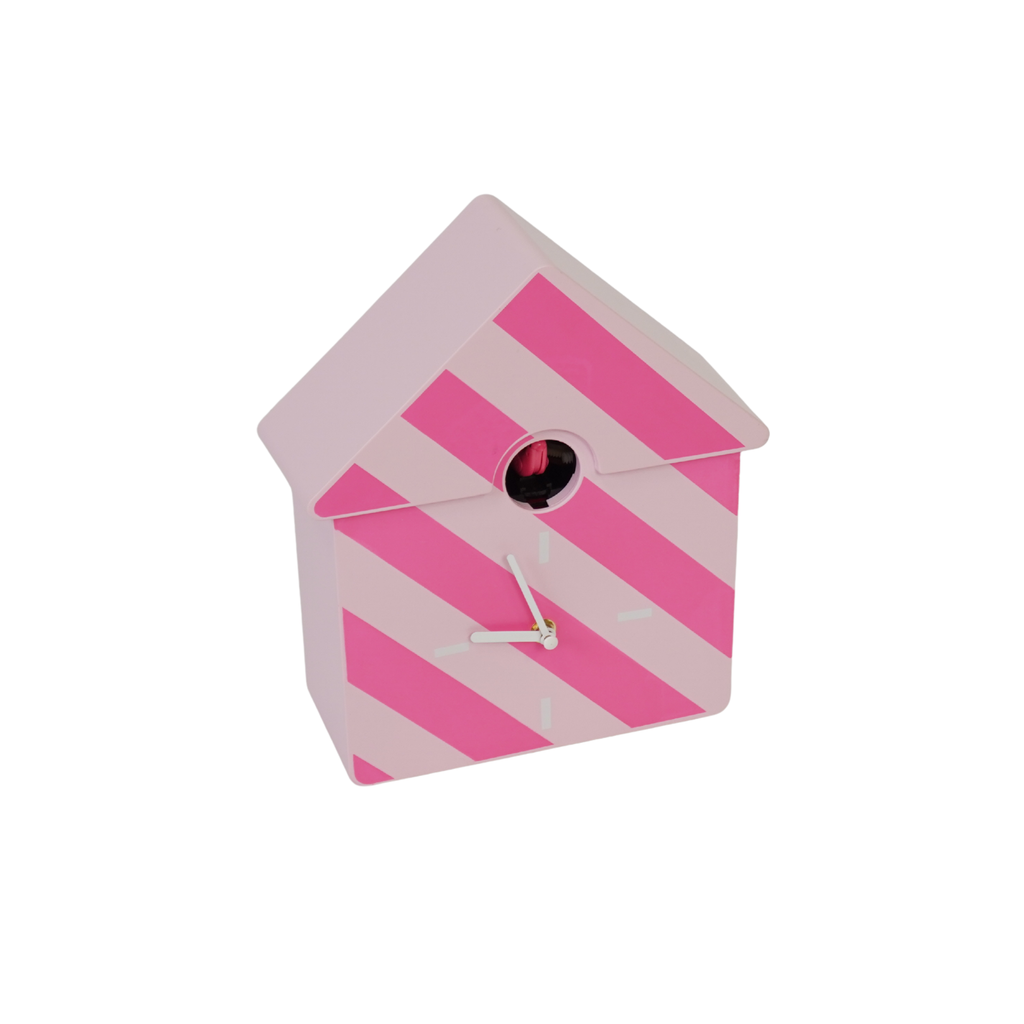 Orologio - Orologio a cucù da parete - Motivo a righe/Rosa - 24x27x9cm