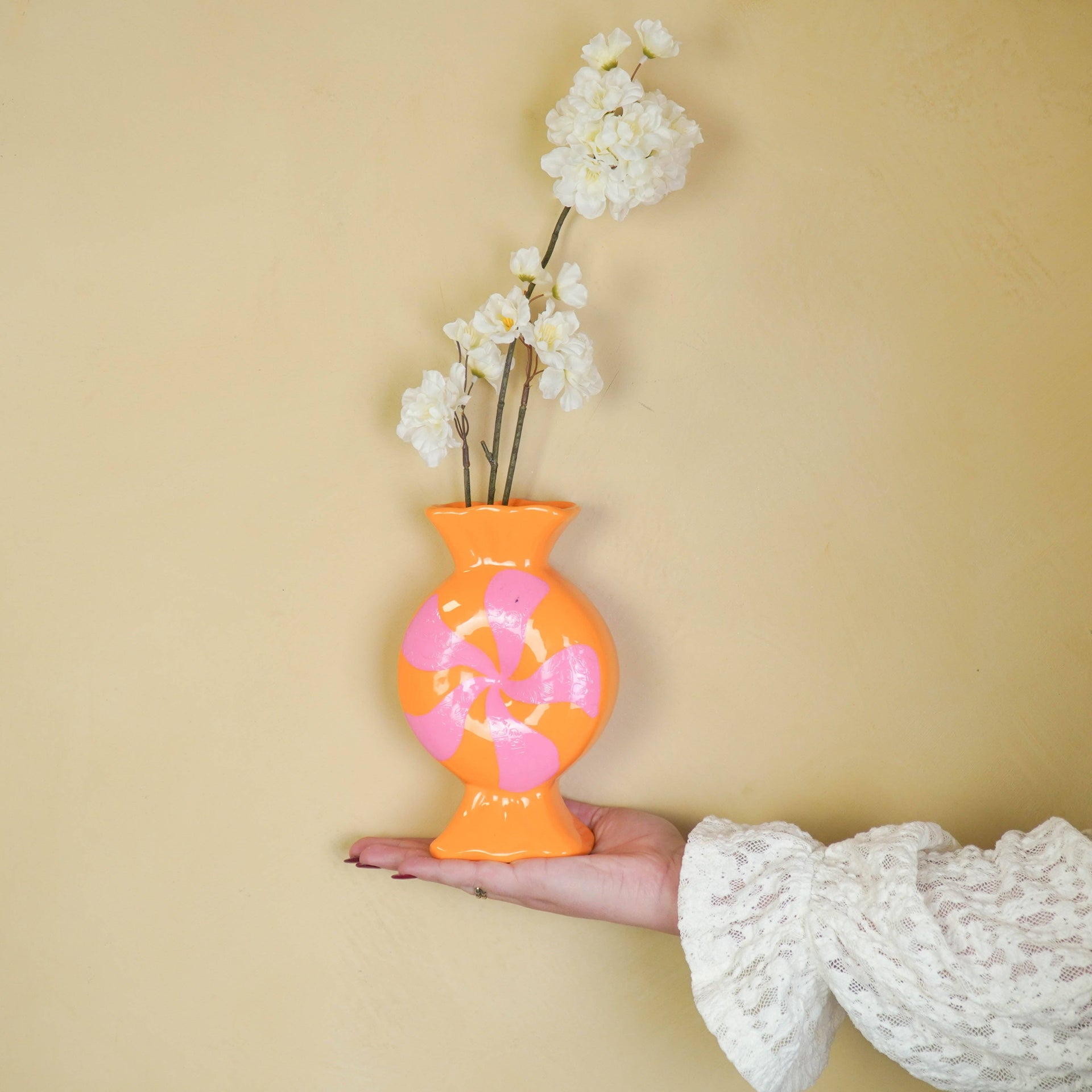 Vaso da fiori - Bonbon Toffee - Ceramica - Rosa/Arancione - 12x6,5x20cm