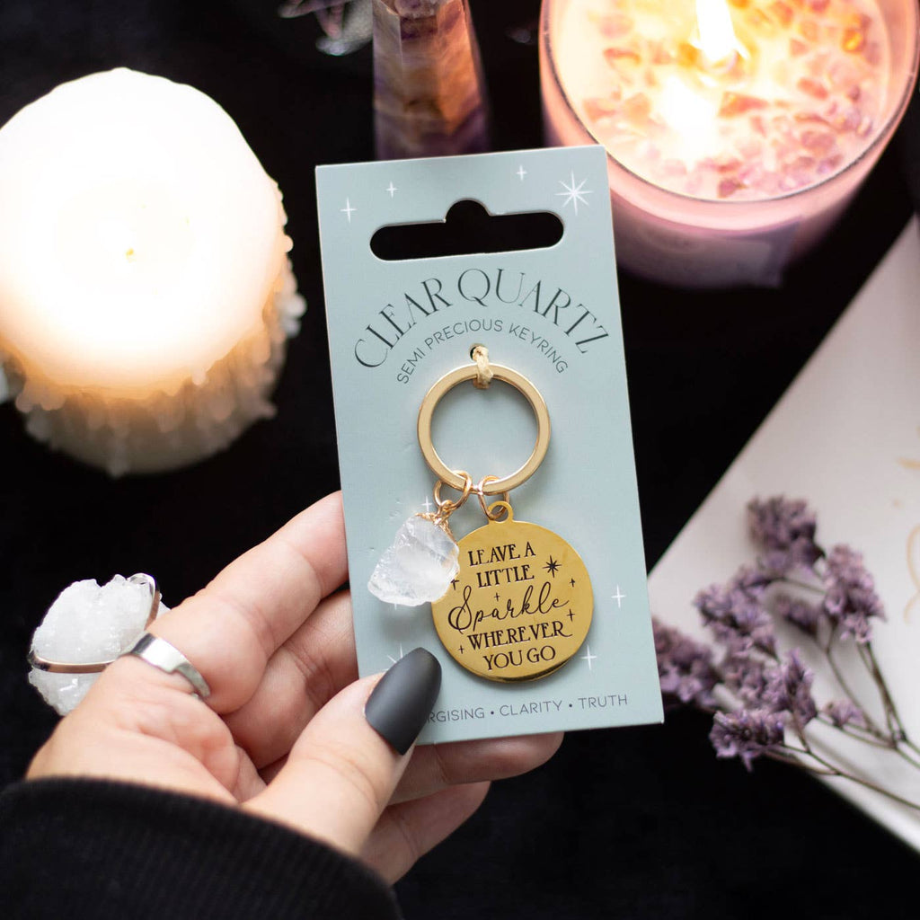 Porte-clés avec Cristal de Quartz « Leave a Little Sparkle wherever you go »