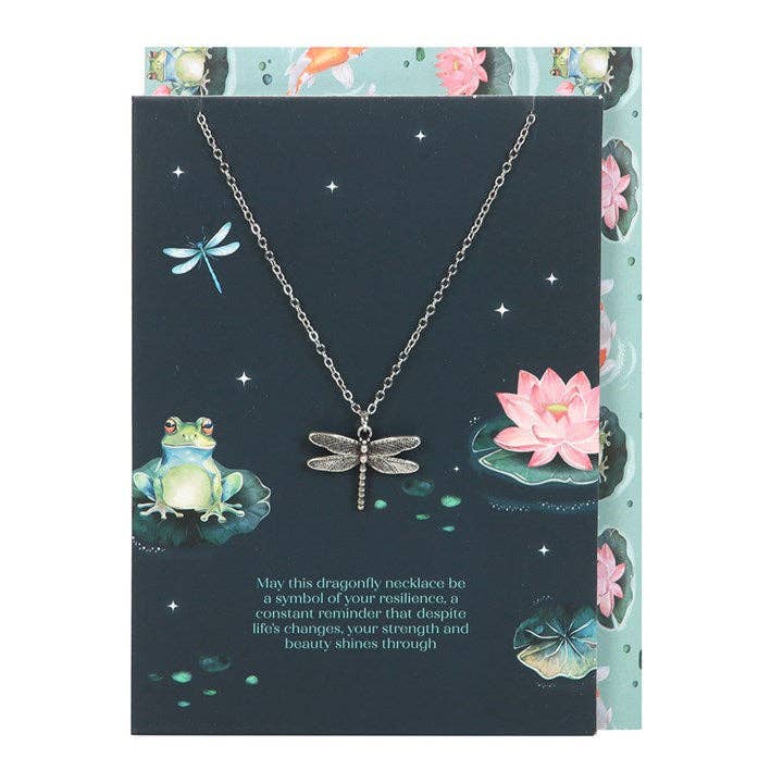 Collier libellule sur carte de vœux