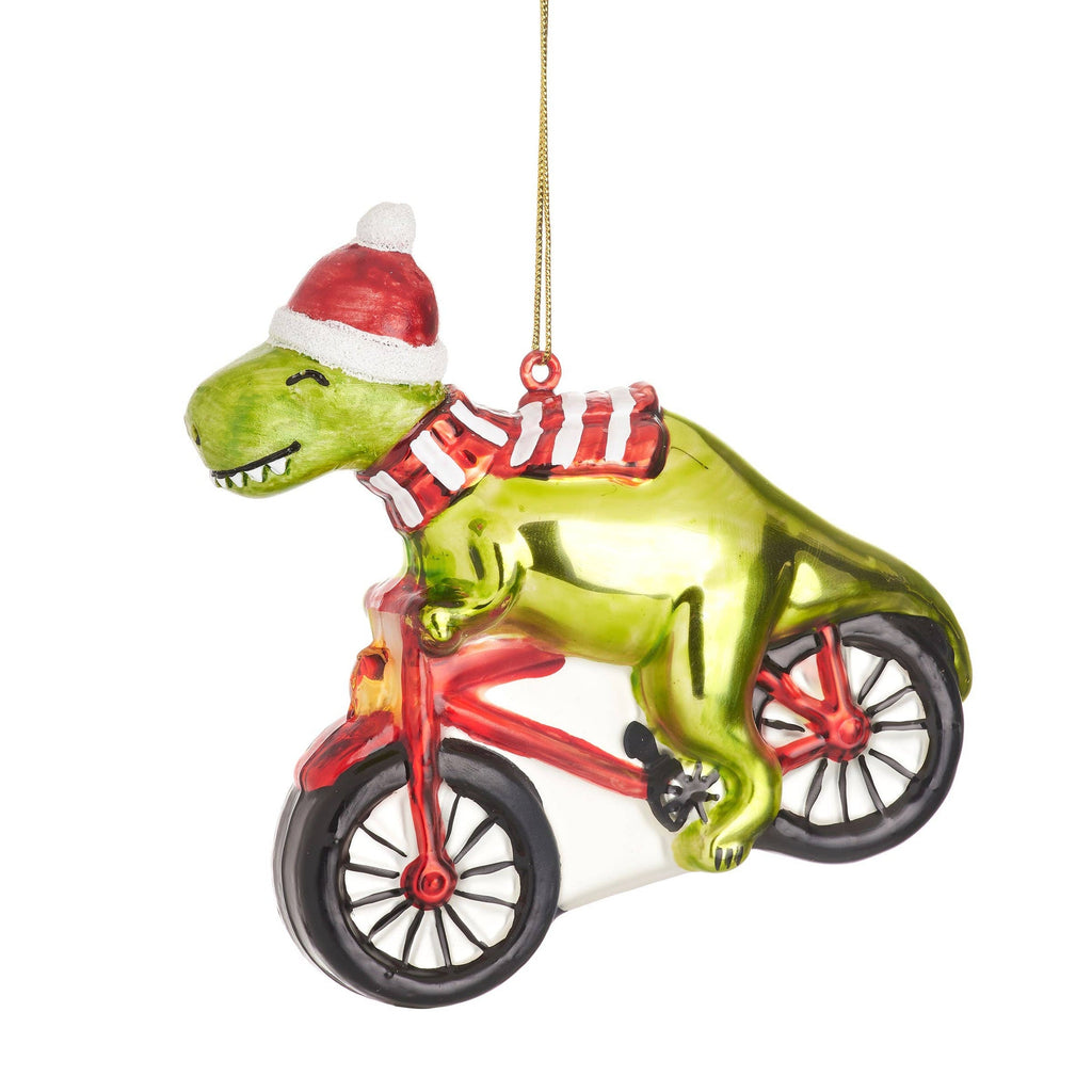 Boule de Noël Dinosaure à Vélo