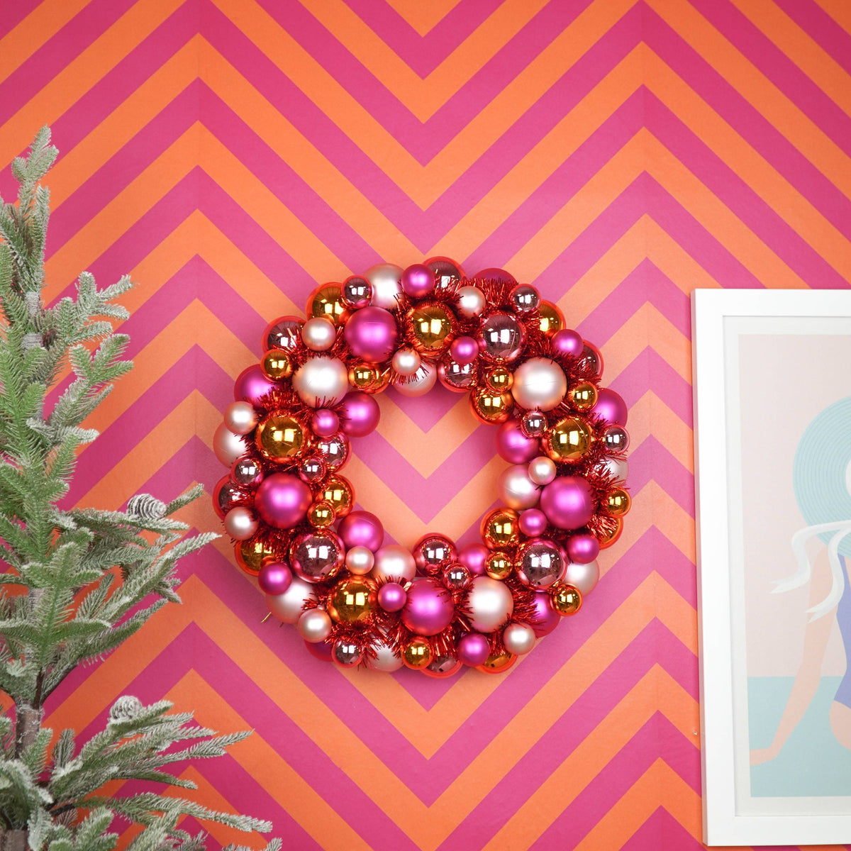 Couronne de Noël - Boules de Noël - Rose/Orange