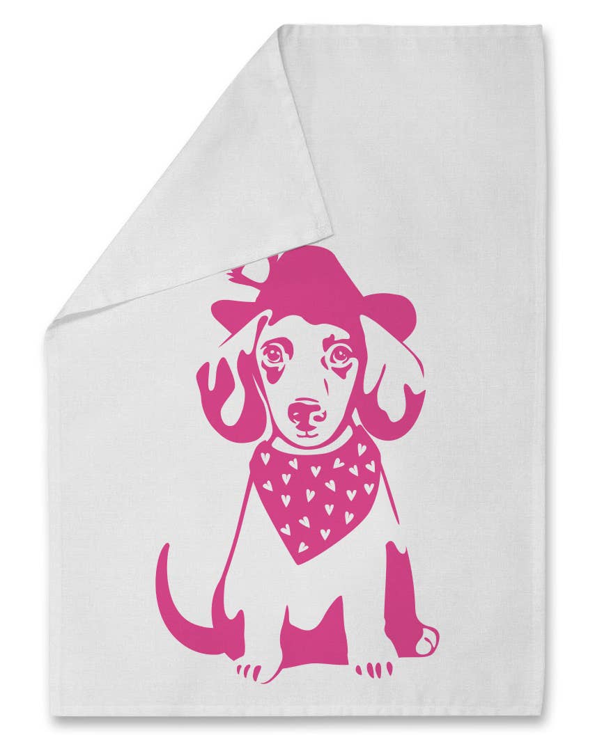 Dachshund dish towel with hat