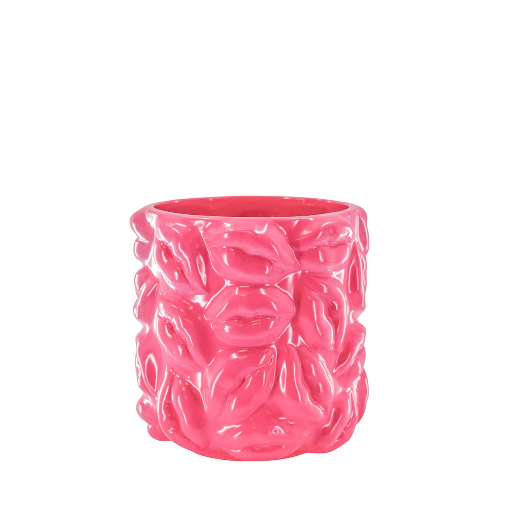 Vaso - Baci - Ceramica - Rosa Neon - 17,5x17,5x17,5cm