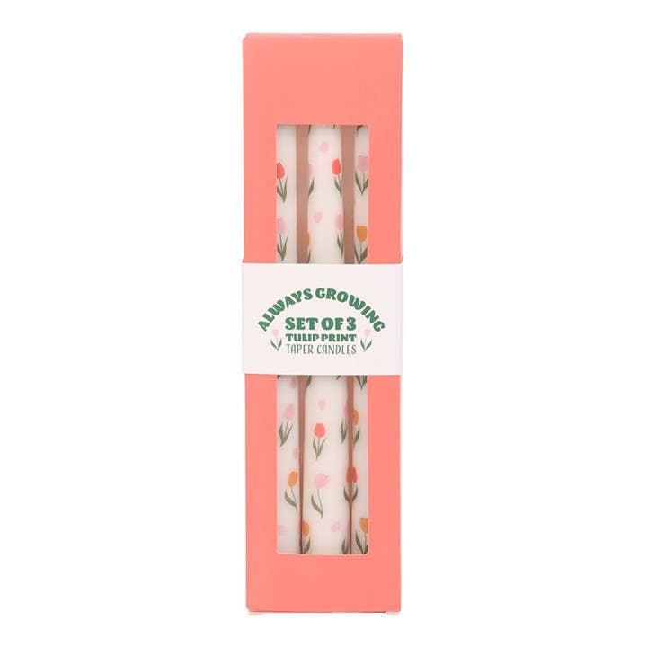 Set of 3 tapered candles with a tulip pattern