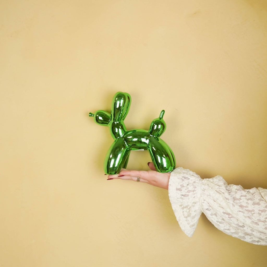 Ornament - Balloon Dog Statue - Ceramic - Metallic Green - 20x9x19 cm