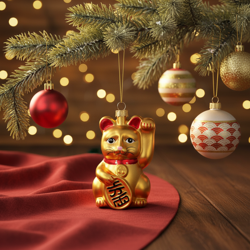 Boule de Noël Chat Chanceux Doré
