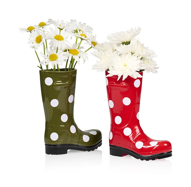 vase bottes wellington rouge a pois bitten