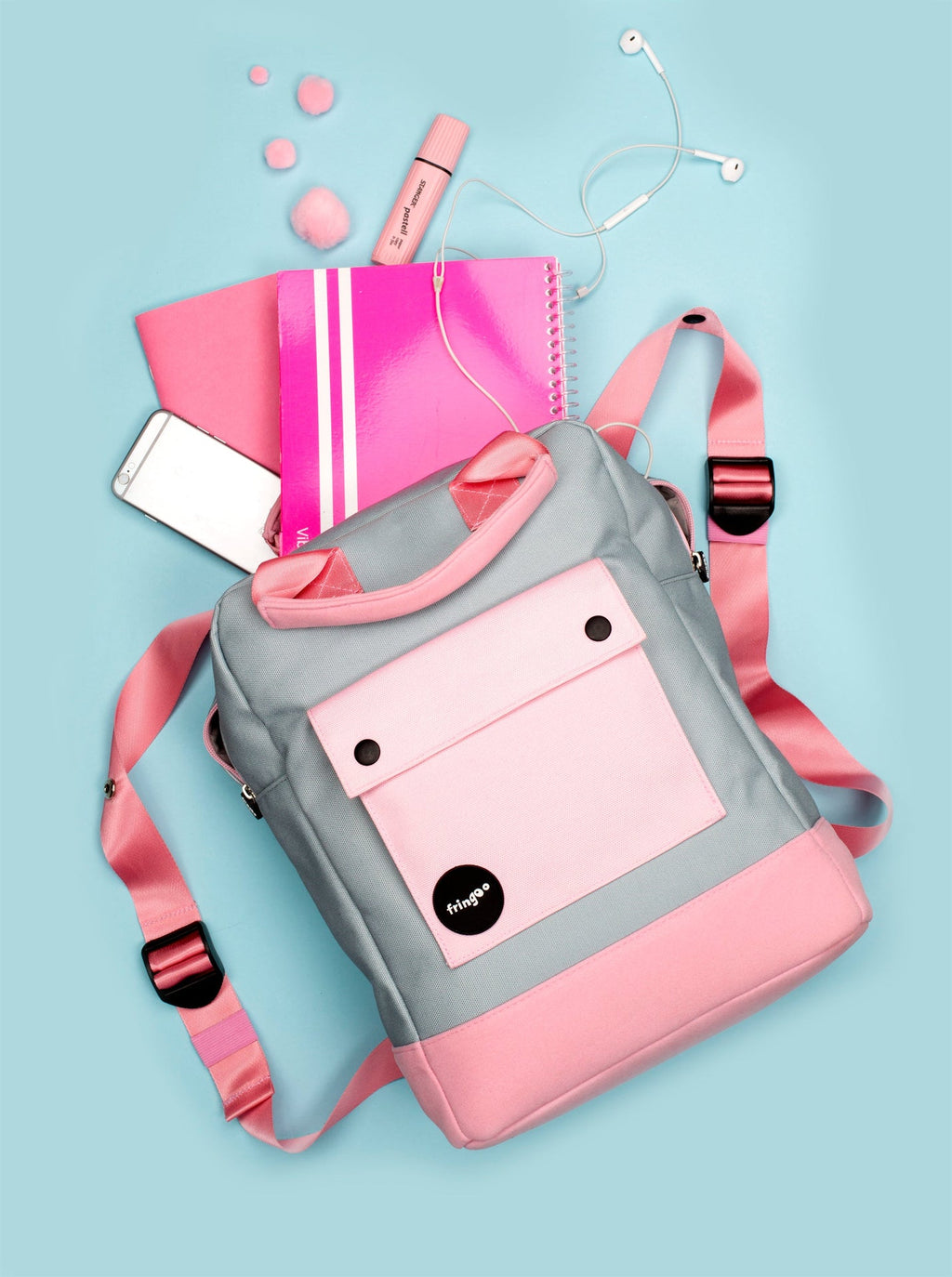 gris et rose Teen sac à dos