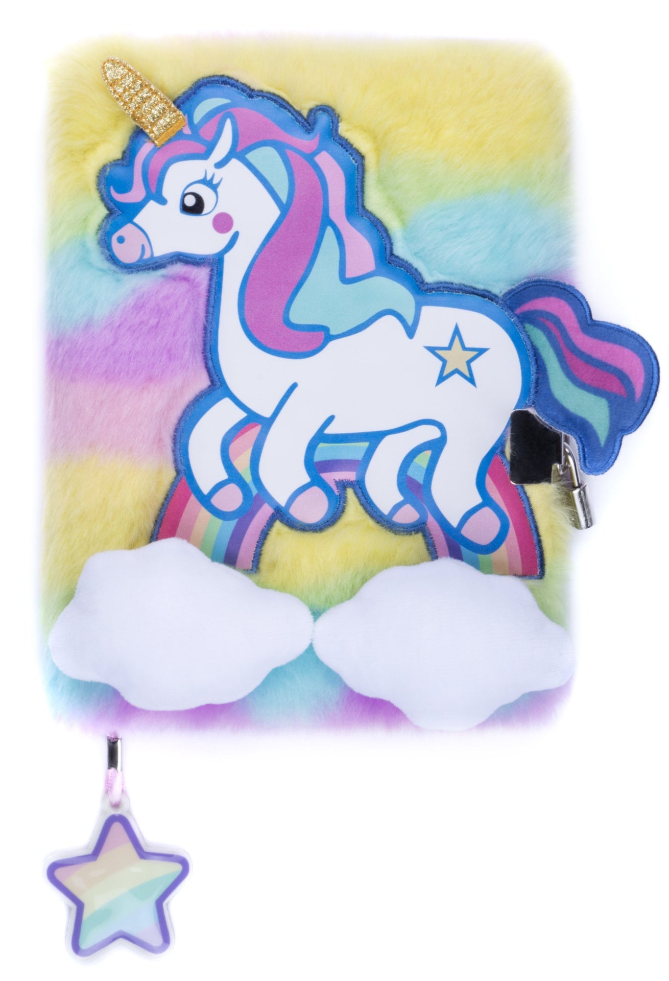 Carnet en peluche – licorne arc-en-ciel