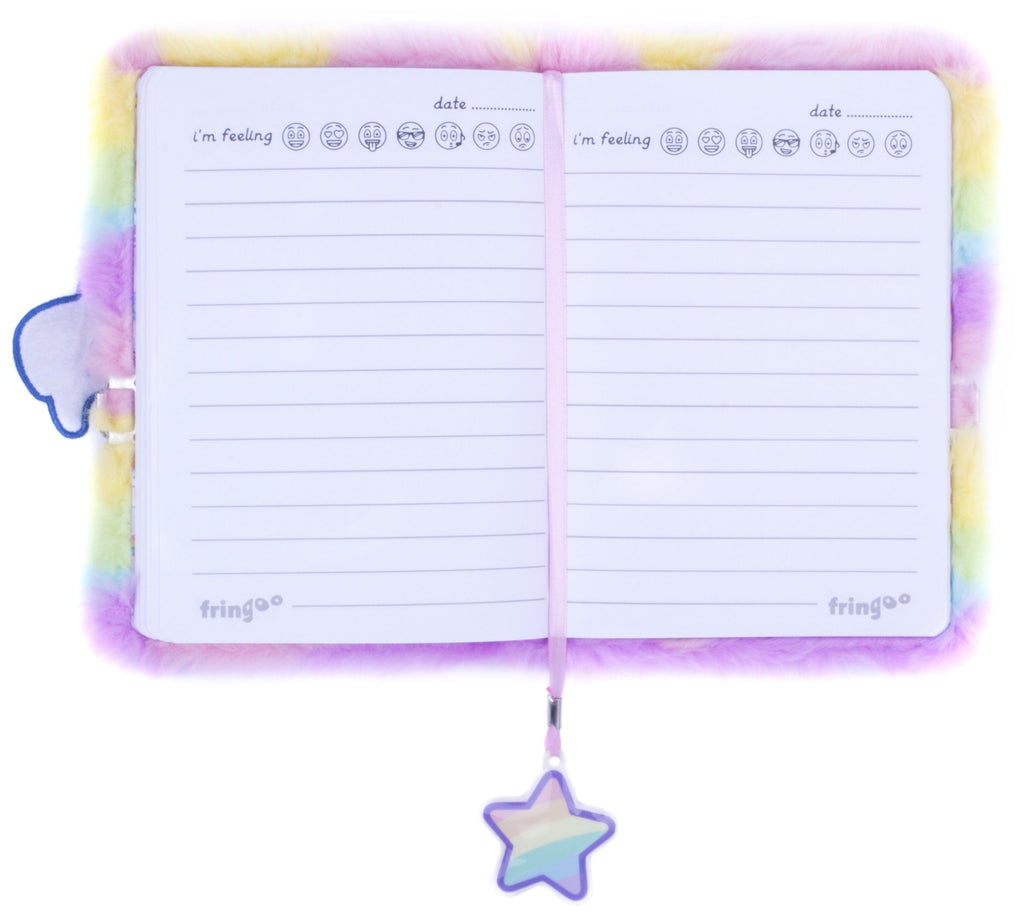 Carnet en peluche – licorne arc-en-ciel