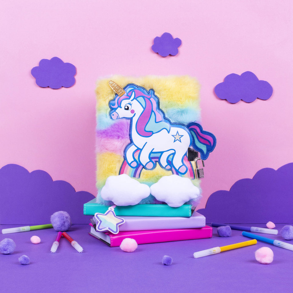 Carnet en peluche – licorne arc-en-ciel