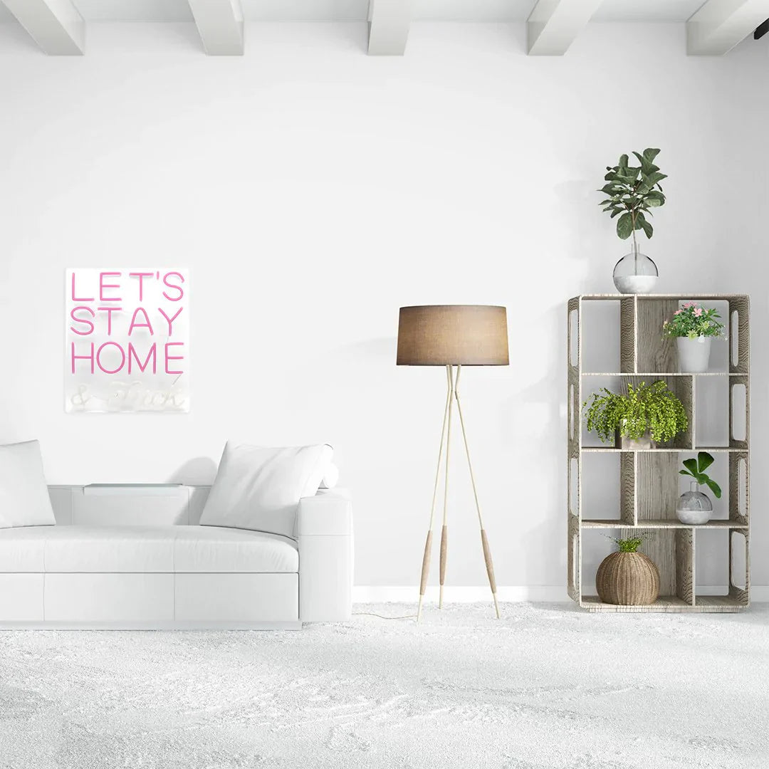 Insegna al Neon Murale "Let's Stay Home and F*ck" - Rosa