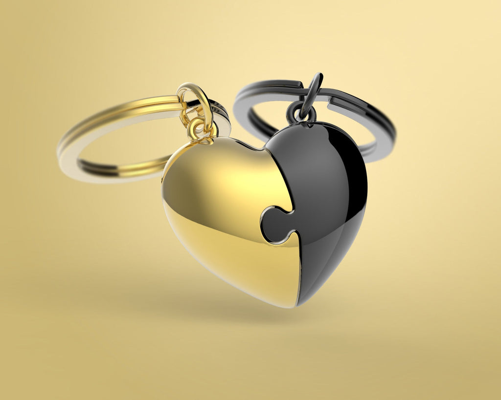 porte cles duo de coeur or et noir metalmorphose