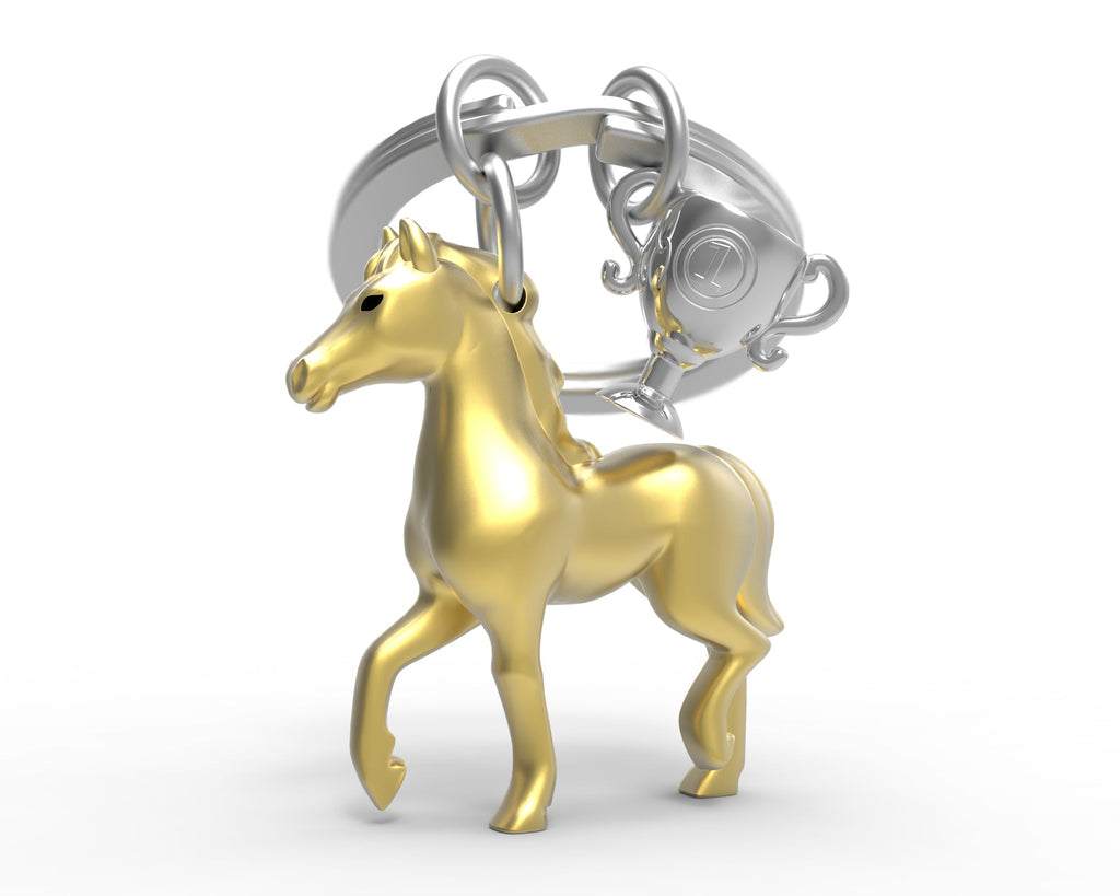 Llavero de caballo de carreras dorado