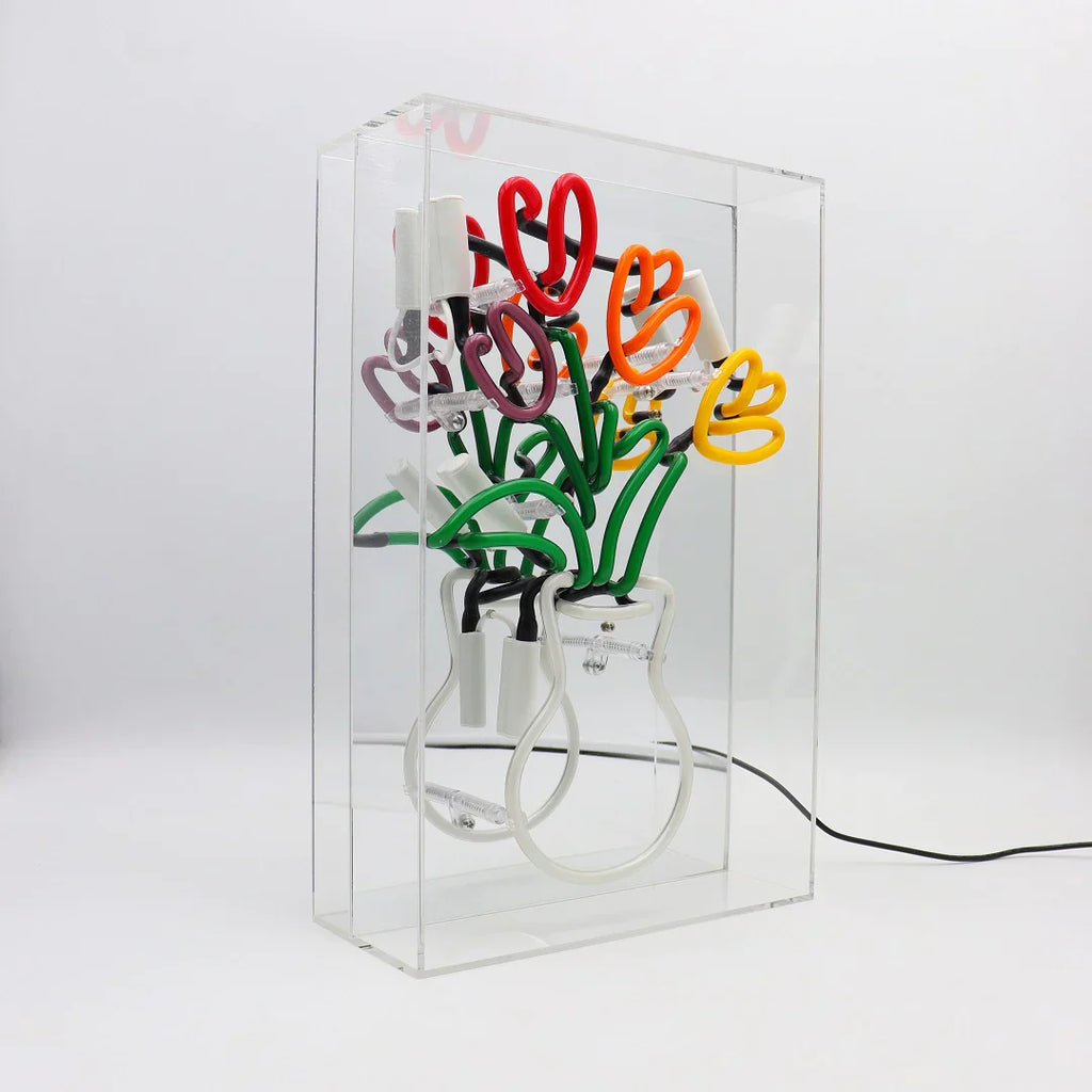 Vaso di tulipani al neon