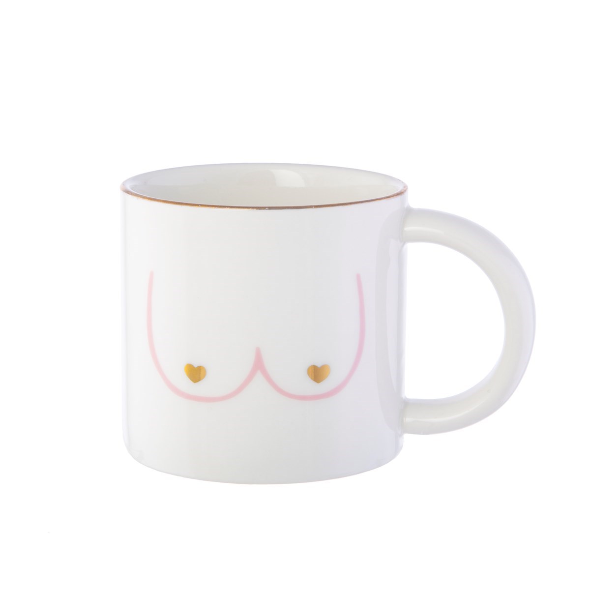 Tasse Girl Power avec motif seins et cœurs dorés