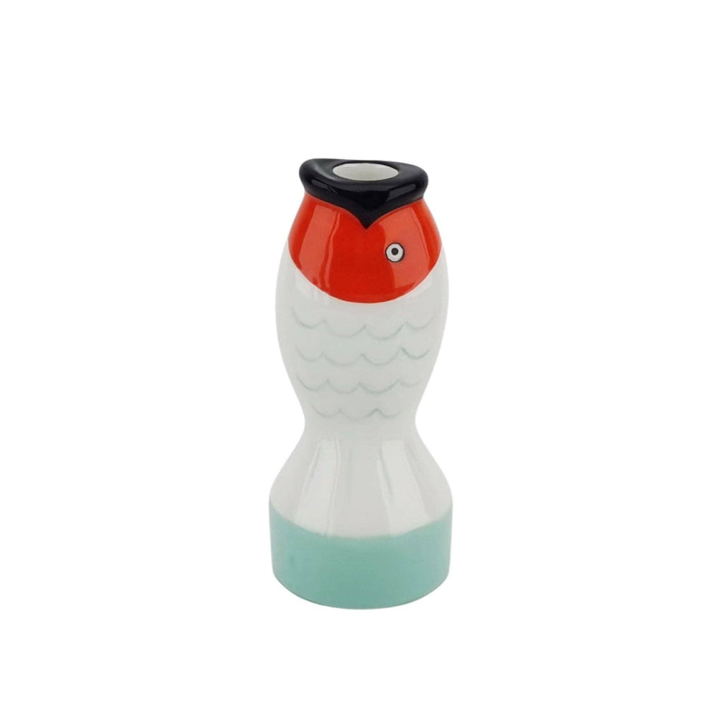 Portacandela - Pesce - Menta/Bianco/Arancione - 7x7x16,5cm