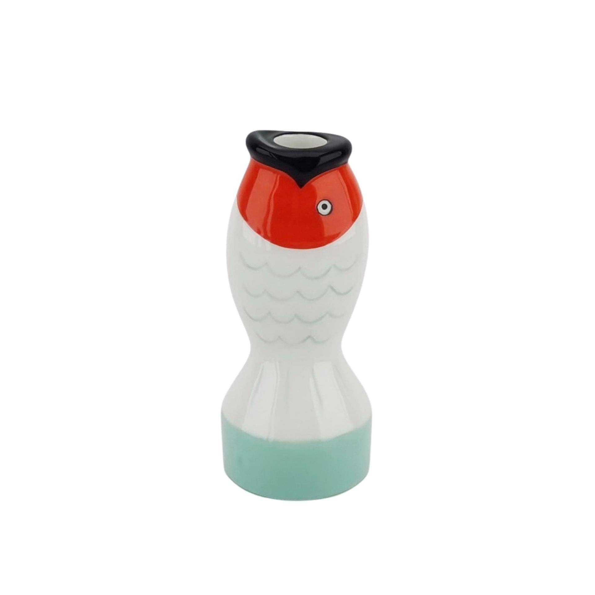 Portacandela - Pesce - Menta/Bianco/Arancione - 7x7x16,5cm
