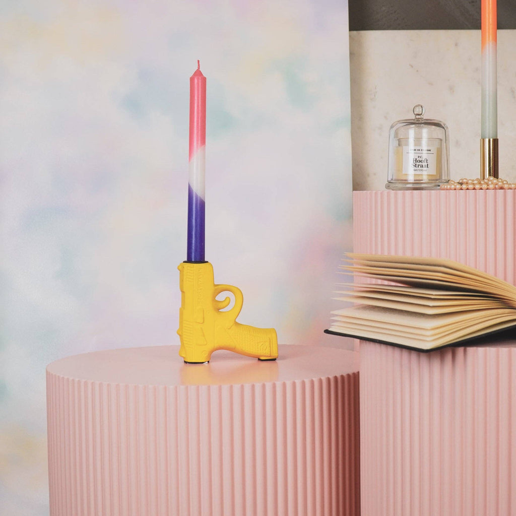 Candelabro - Pistola - Ceramica - Giallo Neon - 12x5x12cm