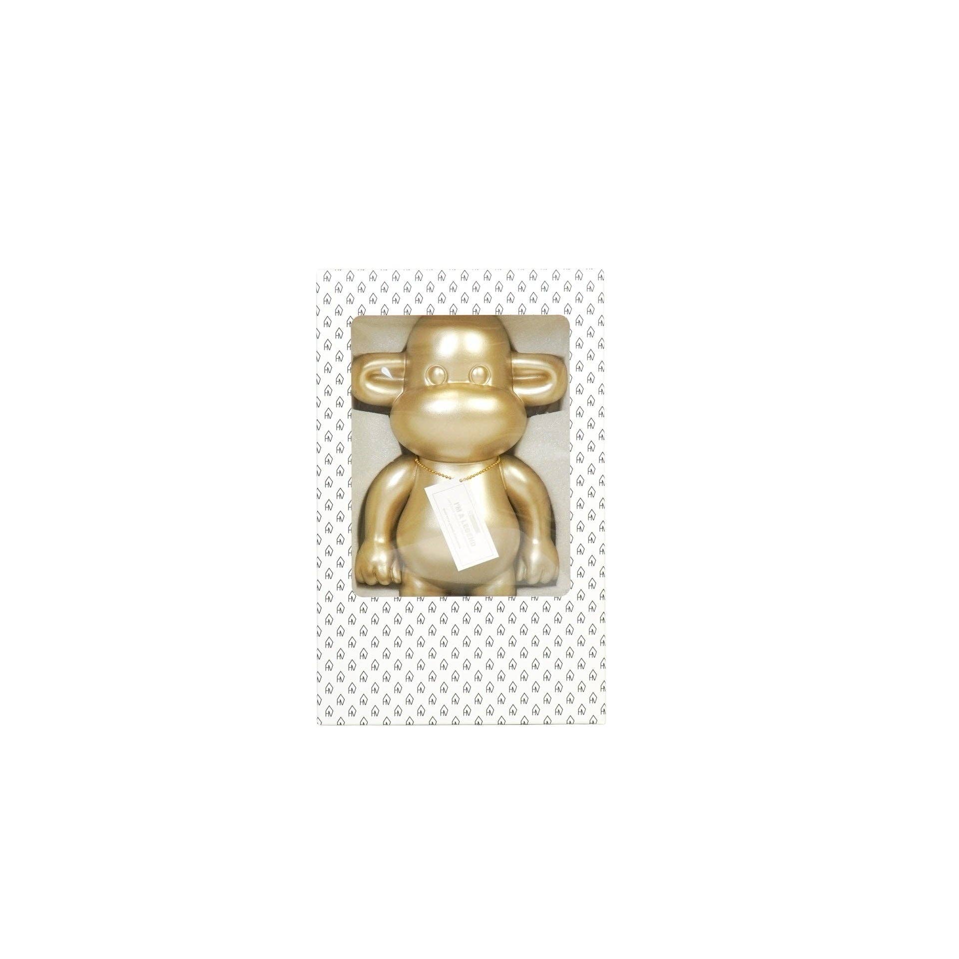 Ornamento - Statuetta Scimmia 'La Leggenda' - Poliresina - Oro - 33x21x50cm