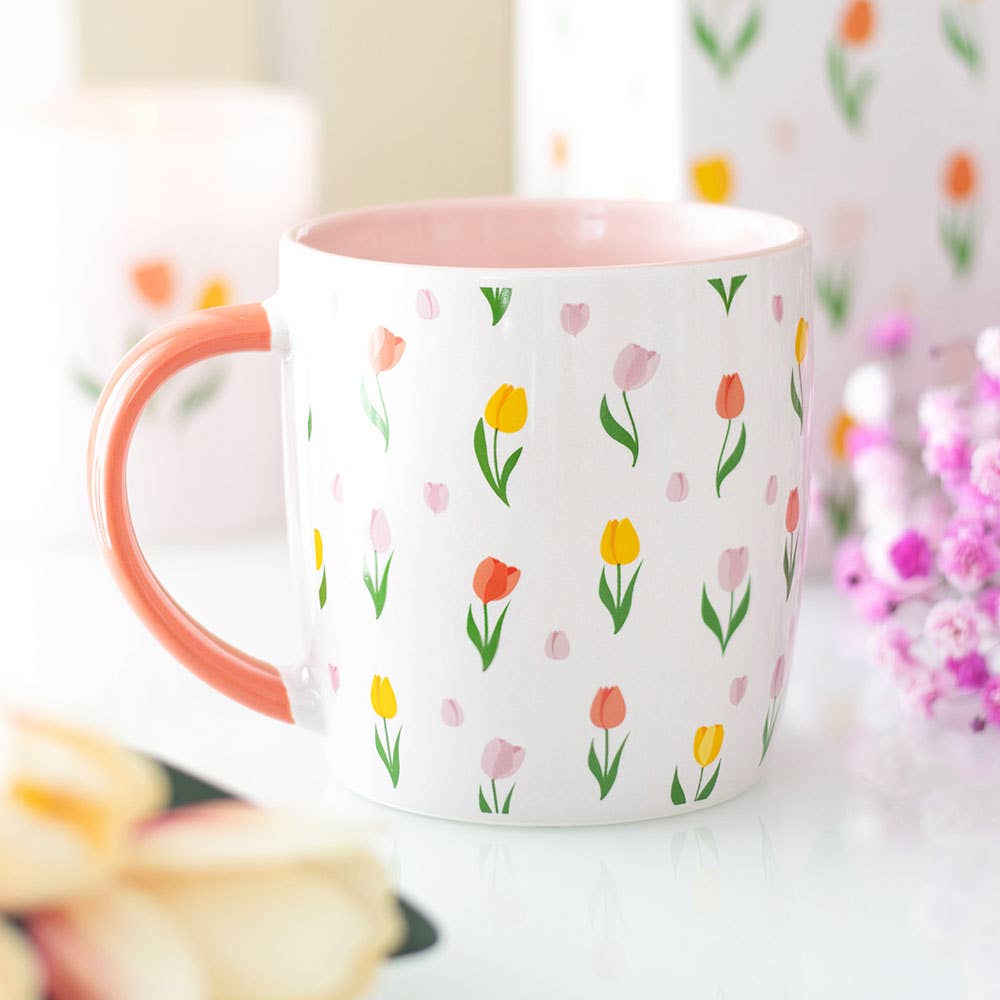 Tazza con motivo a tulipani