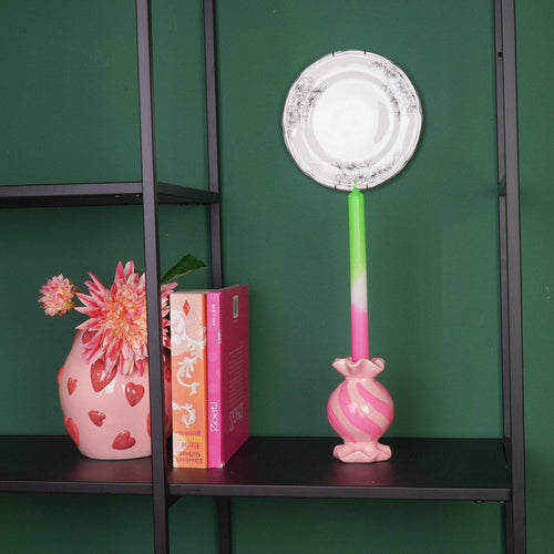 Candelabro - Caramella Toffee Rotonda - Ceramica - Rosa/Neon - 8,5x8,5x13 cm