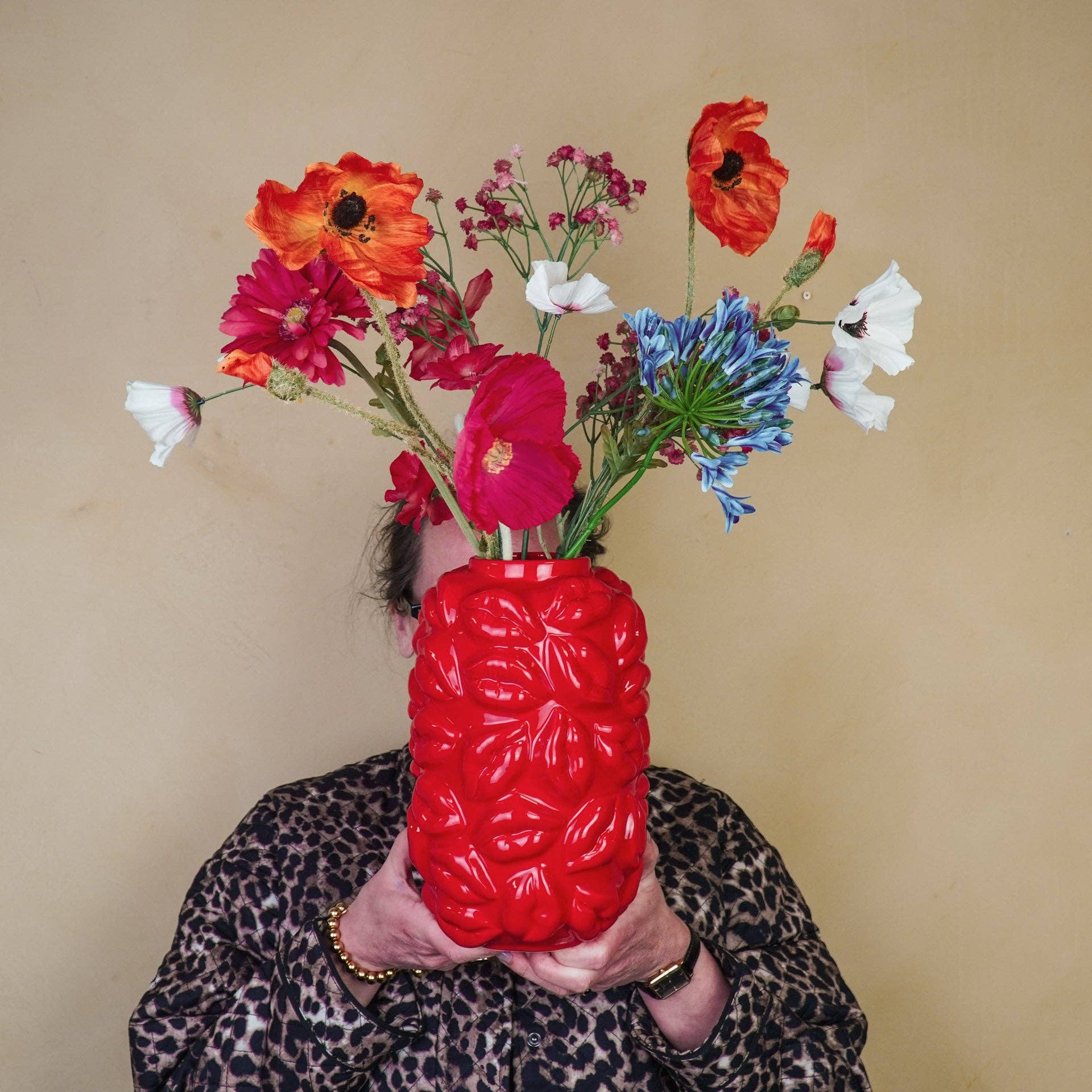 Vaso - Baci - Ceramica - Rosso - 17x17x27cm