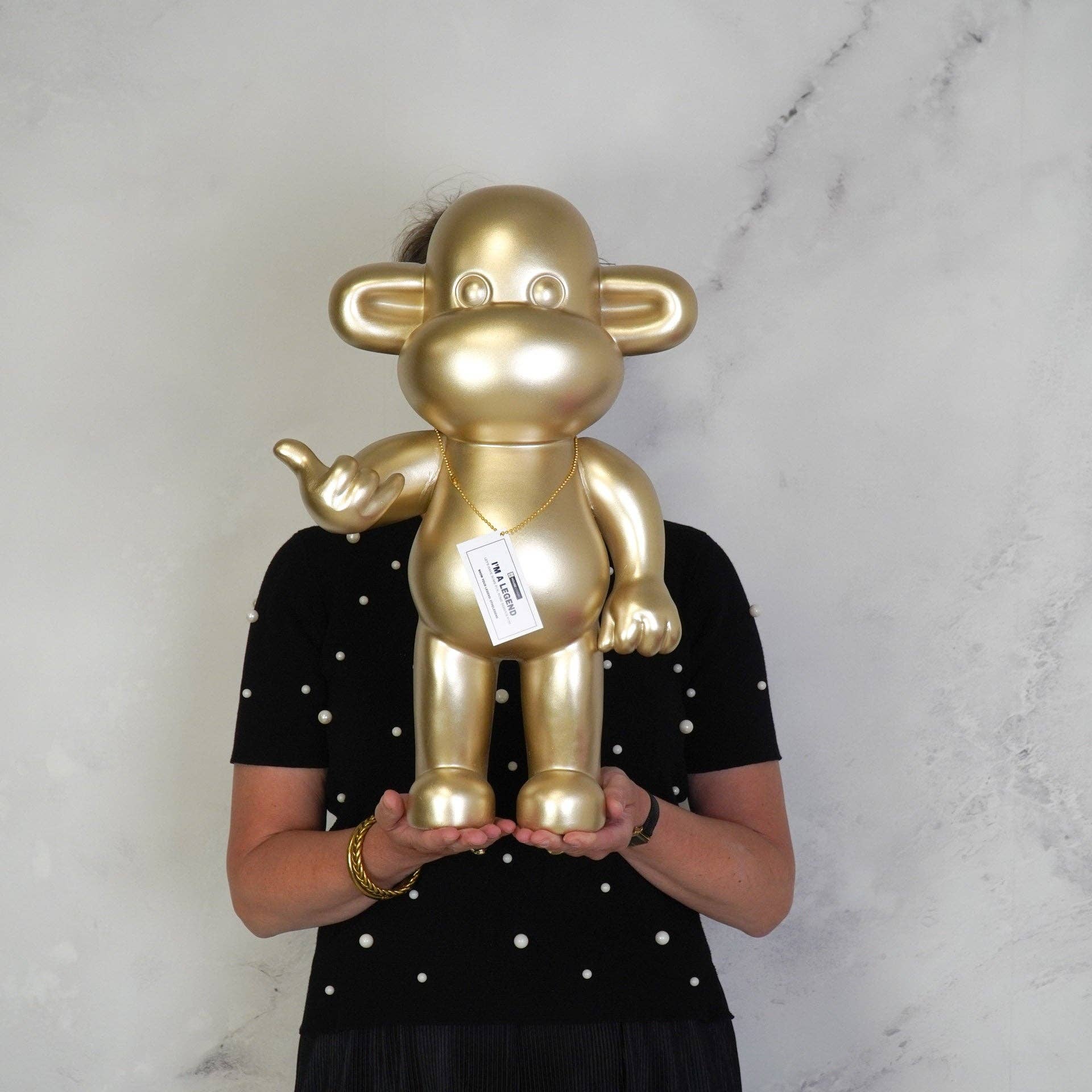 Ornament - Hanging Loose Monkey Figurine 'The Legend' - Polyresin - Gold - 33x21x50cm