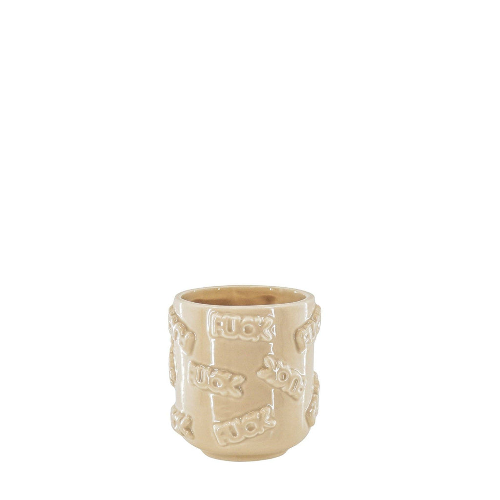 Pot - 'FUCK' - Ceramic - Beige - 11x11x11.5cm