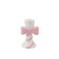 Candelabro - Righe con Fiocco - Bianco/Rosa - 9x8x14cm