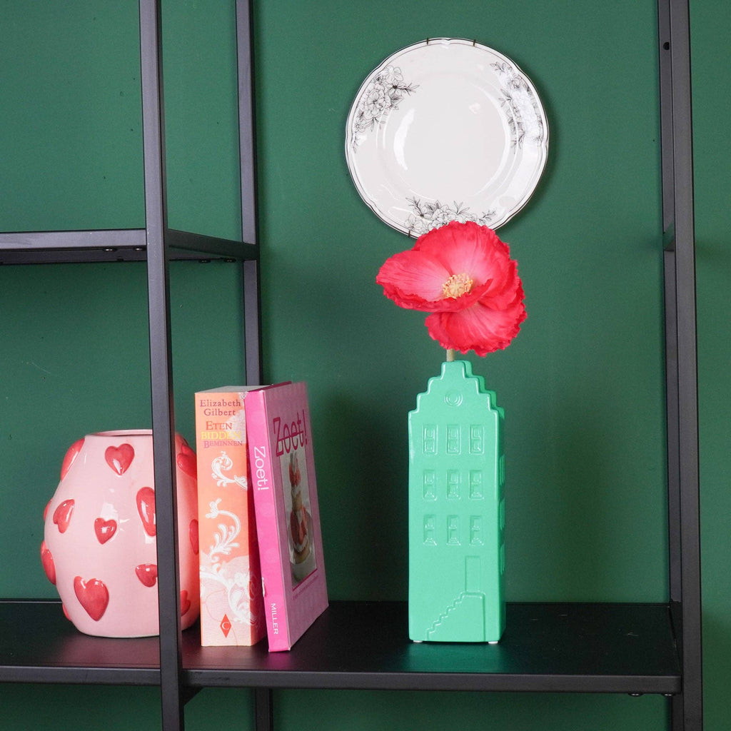 Vaso per fiori - Vaso decorativo - Ceramica - Verde acqua 7,5x6x23 cm