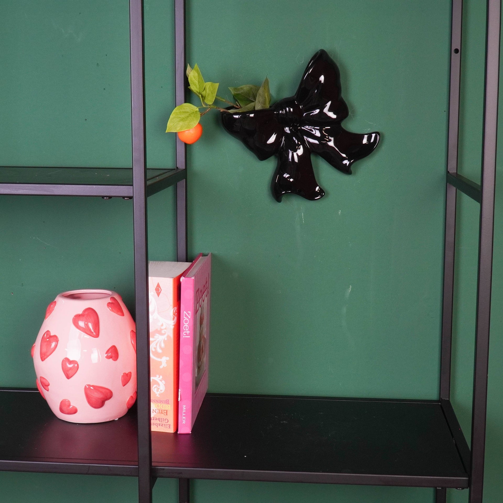 Wall Vase - Bowl Vase - Ceramic - Black - 19x18.5x5.5 cm