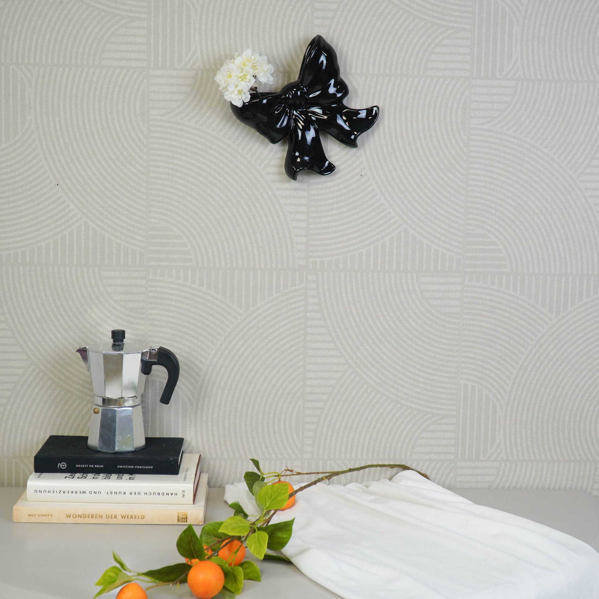Wall Vase - Bowl Vase - Ceramic - Black - 19x18.5x5.5 cm