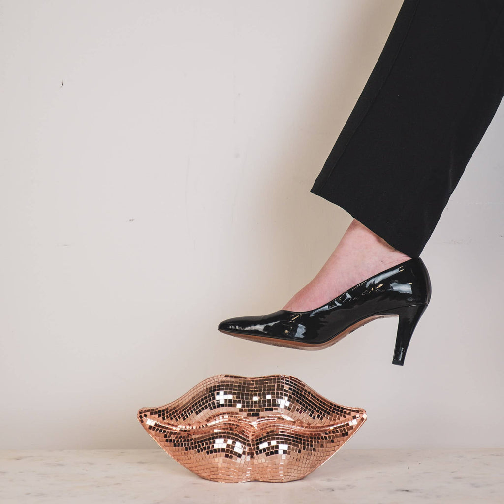 Ornamento - Disco Lip - Vetro - Oro Rosa - 29x10x13,5cm