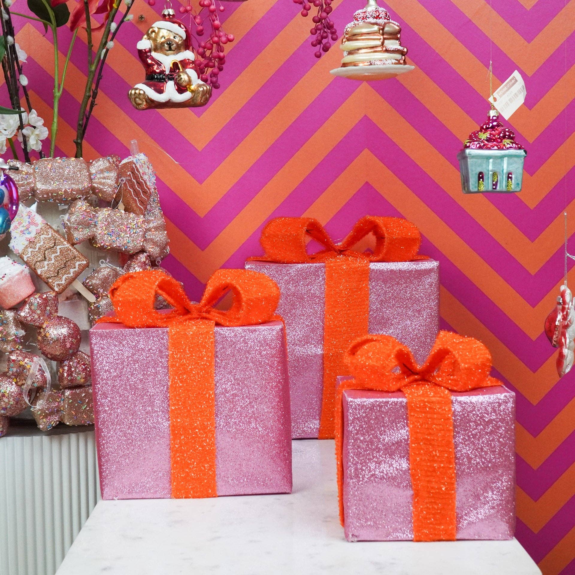 Regalo di Natale a LED - S3 - Polistirolo - Rosa/Arancione - 15/20/25cm