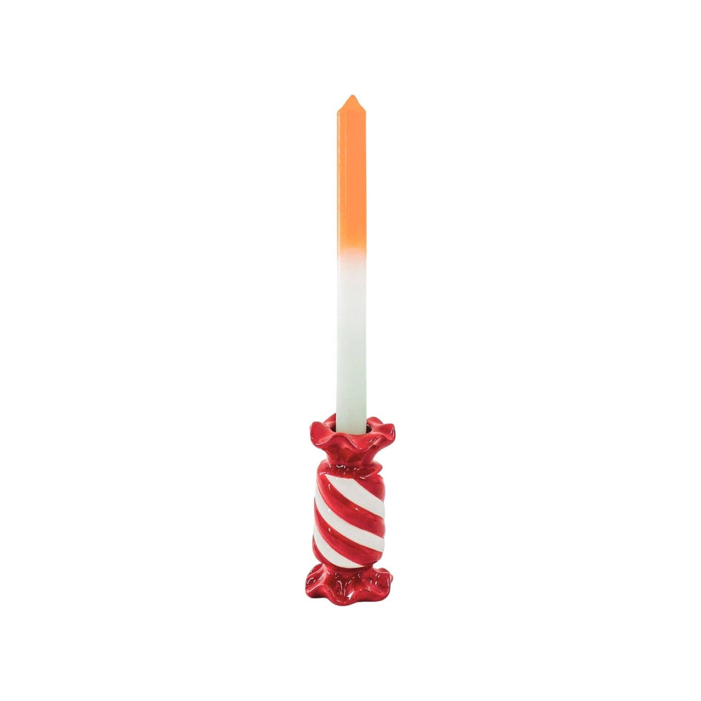 Candlestick - Toffee Candy - Ceramic - Red/White - 7.5x7.5x13 cm