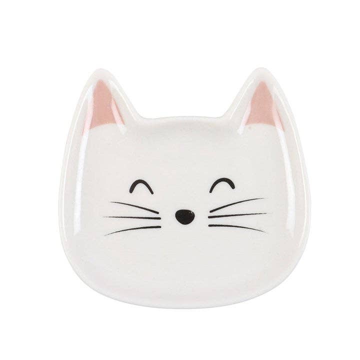 Piatto portagioie a forma di muso di gatto bianco