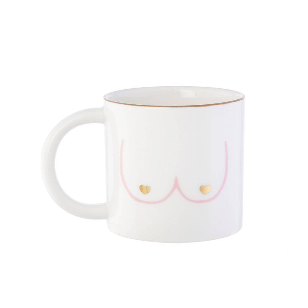 Tasse Girl Power avec motif seins et cœurs dorés