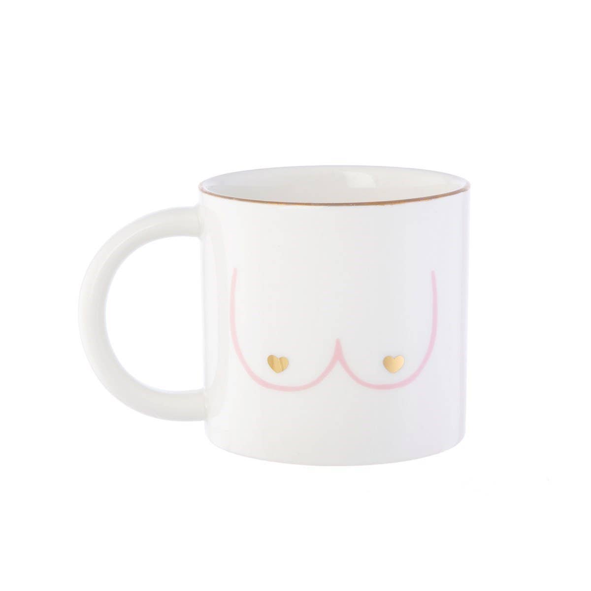 Tasse Girl Power avec motif seins et cœurs dorés