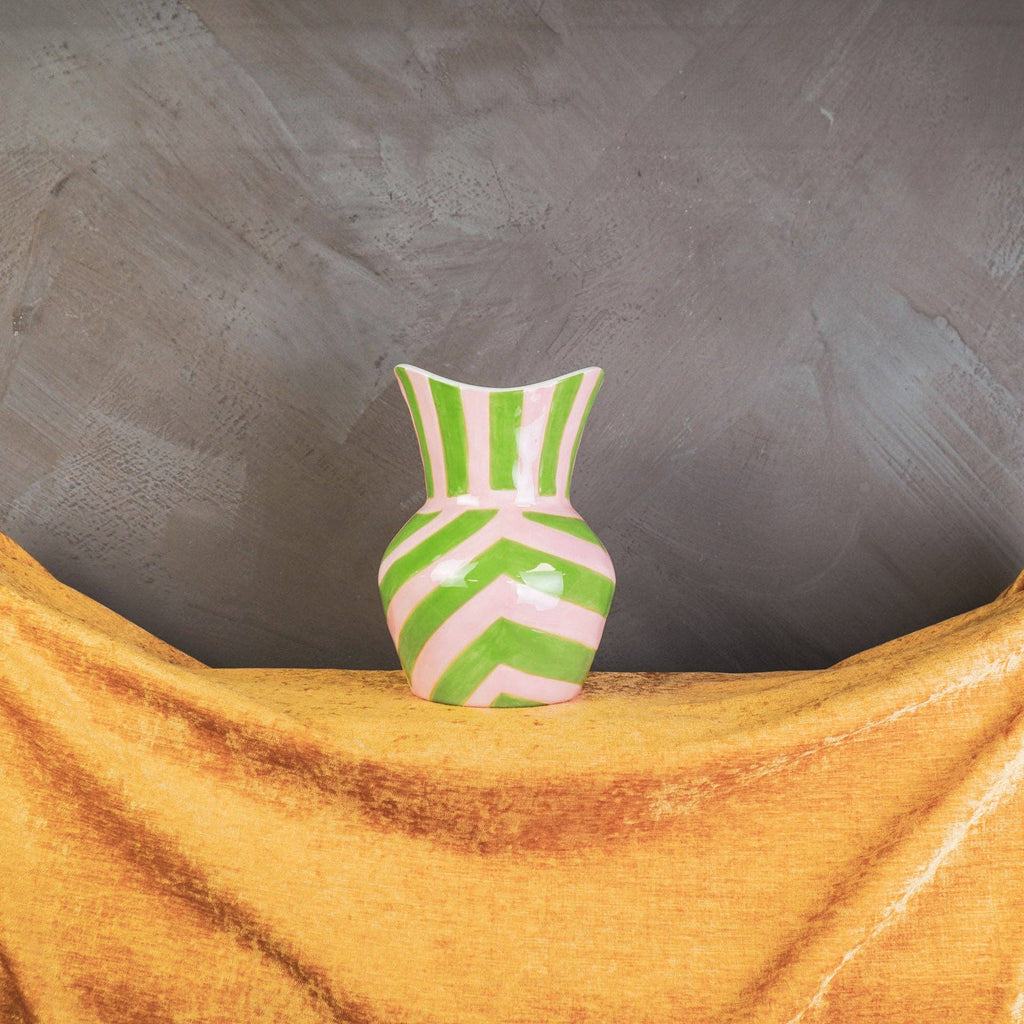 Vaso - Strisce - Gres - Verde/Rosa - 16x16x22cm